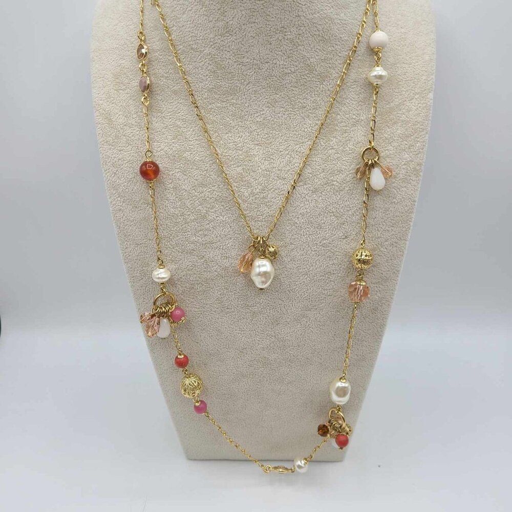 Talbots Gold and Pink Multi-Strand Necklace